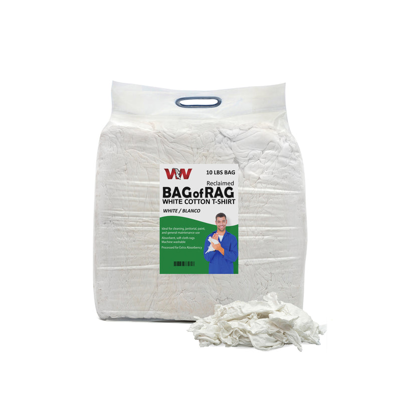 White Knit T-Shirt 100% Cotton Cleaning Rags 10 lbs. Bag - Multipurpose Cleaning