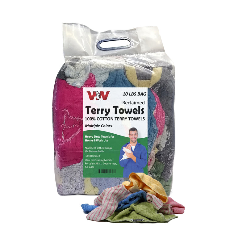 Color Terry Towel 100% Cotton Cleaning Rags - 10 lbs. Bag - Multipurpose Cleaning