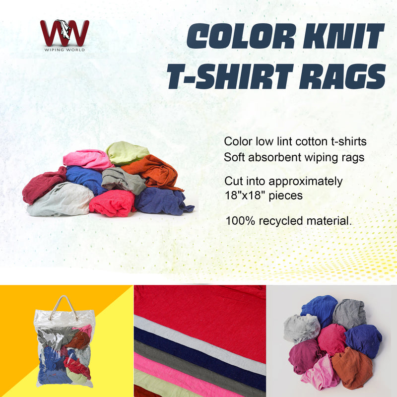 Color Knit T-Shirt Wiping Rags 25 lbs. Box - Multipurpose Cleaning