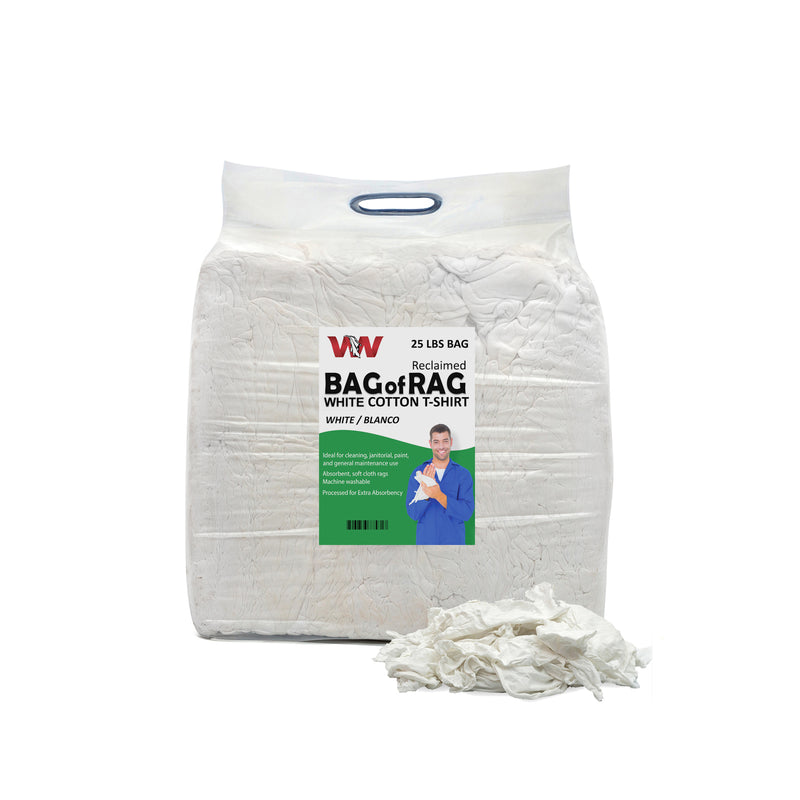 White Knit T-Shirt 100% Cotton Cleaning Rags 25 lbs. Bag- Multipurpose Cleaning