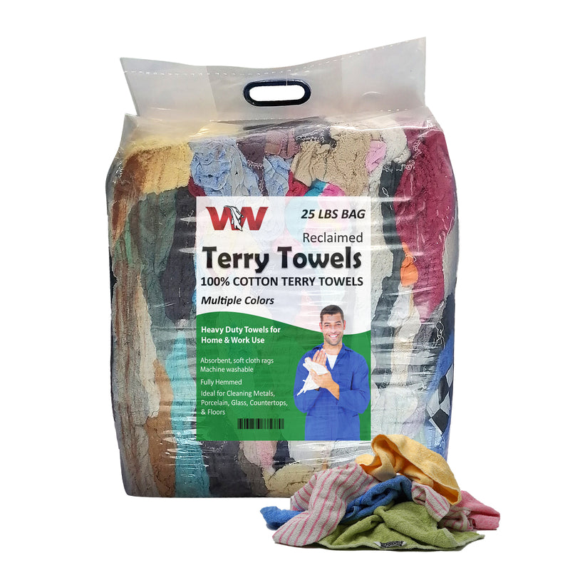 Color Terry Towel 100% Cotton Cleaning Rags - 25 lbs. Bag - Multipurpose Cleaning