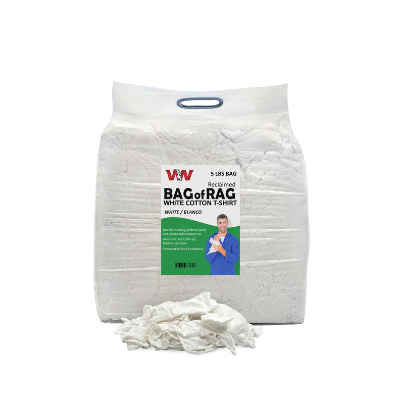 White Knit T-Shirt 100% Cotton Cleaning Rags 5 lbs. Bag - Multipurpose Cleaning