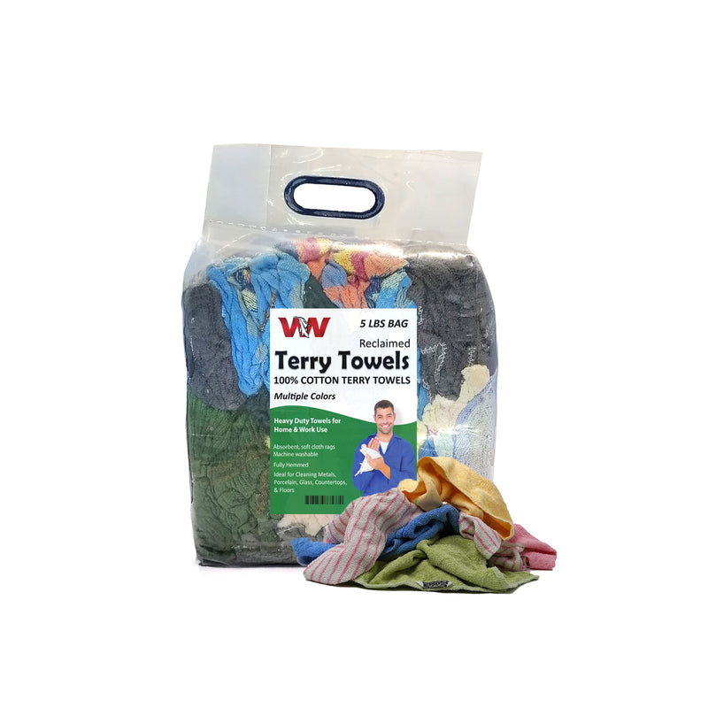 Color Terry Towel Cleaning Rags – 100% Cotton- Bulk 10 lbs. Multipurpose Towels