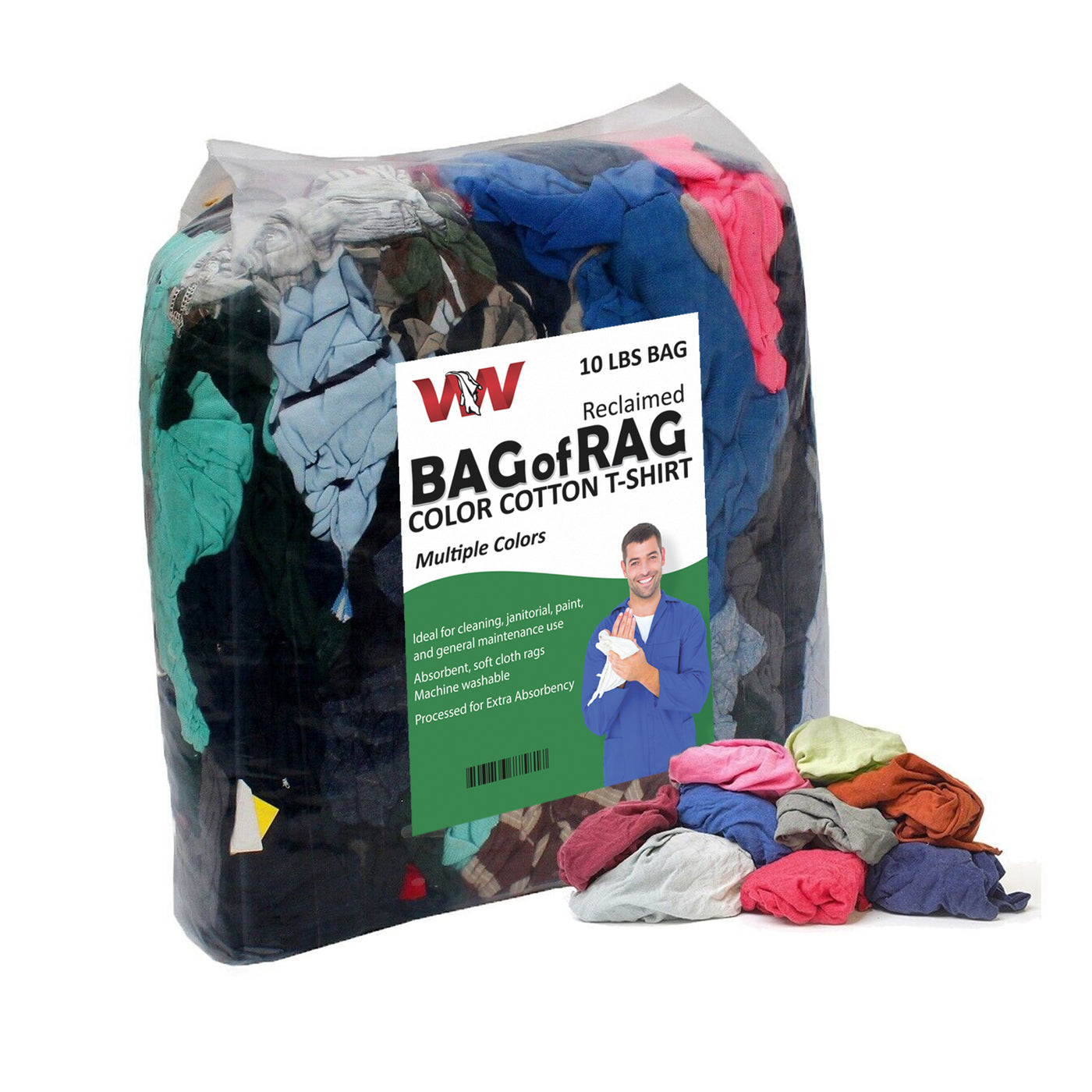 Knit Rag Pack Color Knit T-Shirt Wiping Rags 10 lbs. Bag - Multipurpose Cleaning