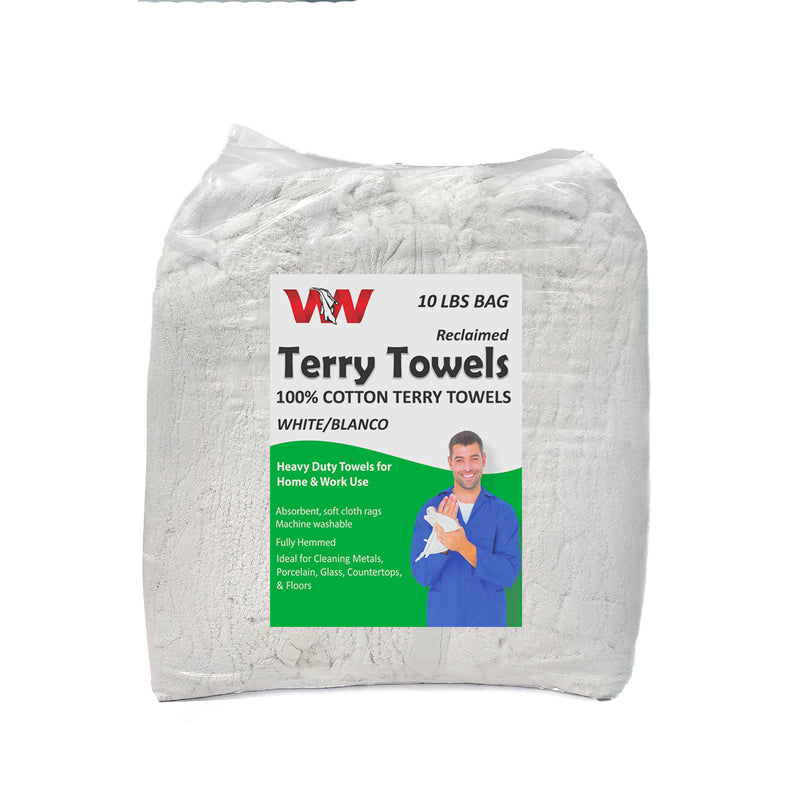 Burdisco White Terry Cloth Cleaning/Shop Rags - Plumbers Rags- 25 Lb. Box  100% Cotton