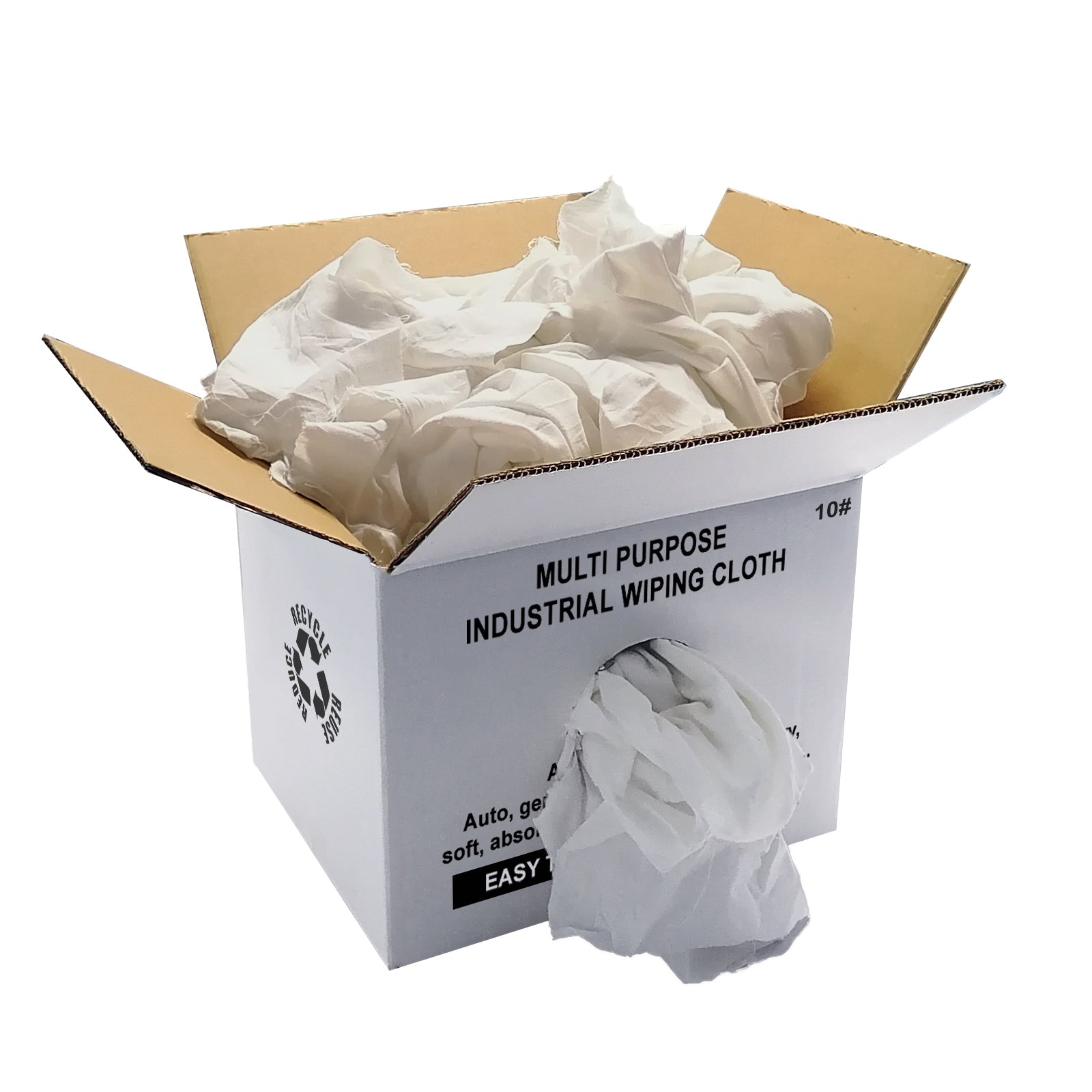 10 Lb. Box Premium Recycled Cotton Terry Cut Rags, White 