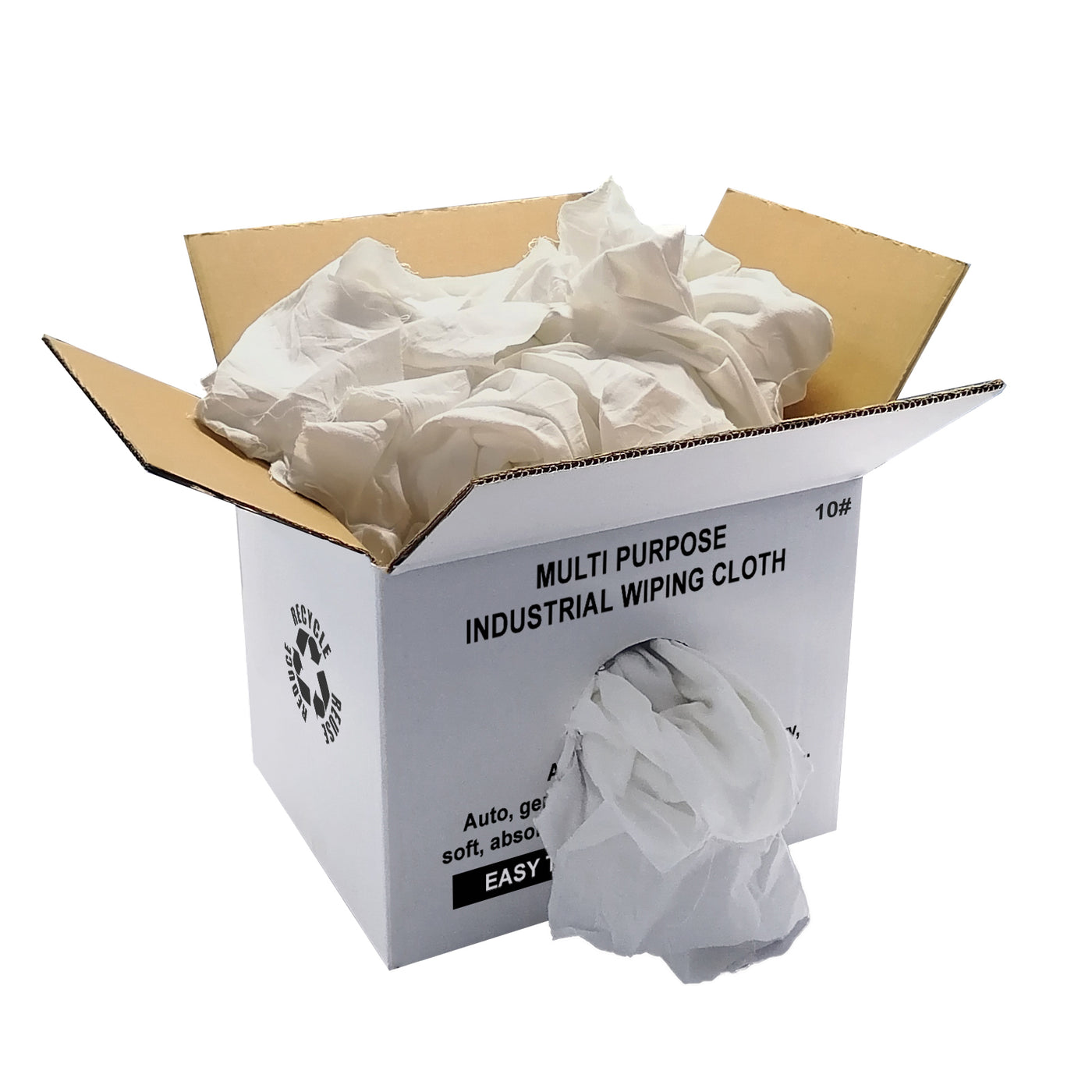 White Cotton Recycled Sheeting Rags Wiping Rags - 10 lbs. Box - Multip