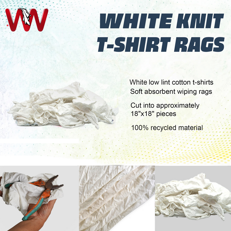 White Knit T-Shirt 100% Cotton Cleaning Rags 50 lbs. Box - Multipurpose Cleaning