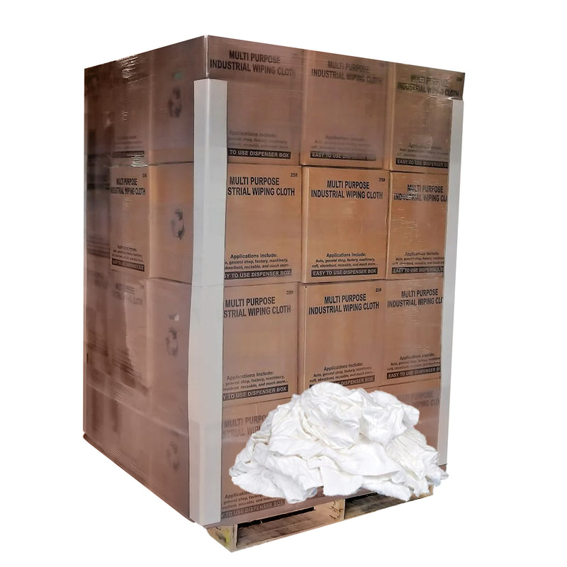 NEW White Knit T-Shirt Cleaning Rags 600 lbs. Boxes (24x25 lbs.) Pallet- Multipurpose Cleaning