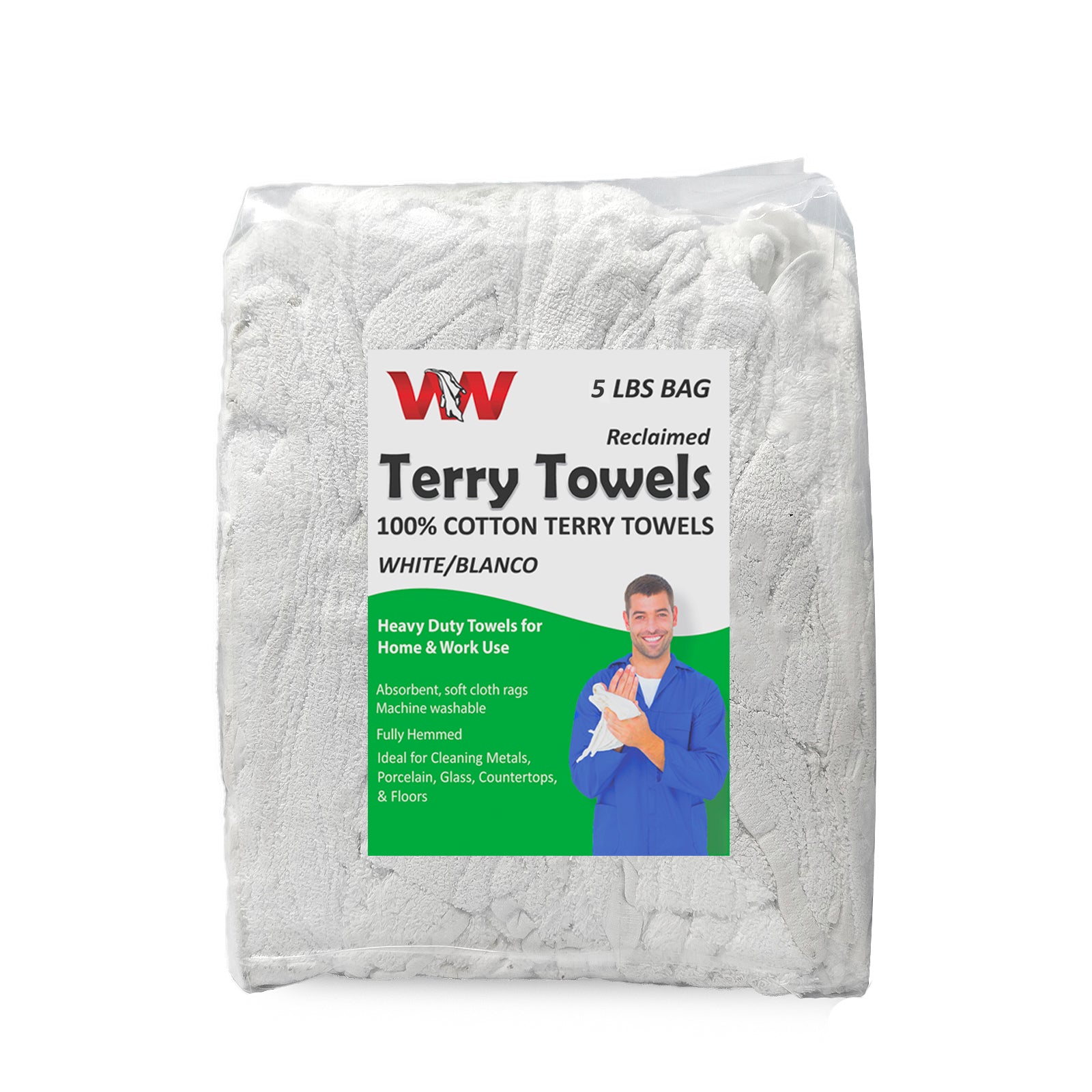 White Terry Towel 100% Cotton Cleaning Rags - 10 lbs. Box- Multipurpose  Cleaning