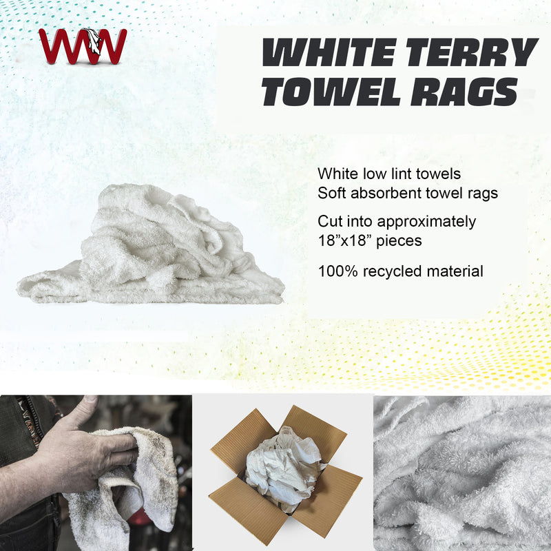 White Terry Towel 100% Cotton Cleaning Rags - 10 lbs. Bags - Multipurpose Cleaning