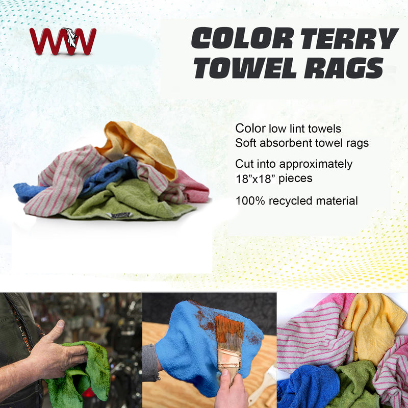 Color Terry Towel 100% Cotton Cleaning Rags - 25 lbs. Box - Multipurpose Cleaning