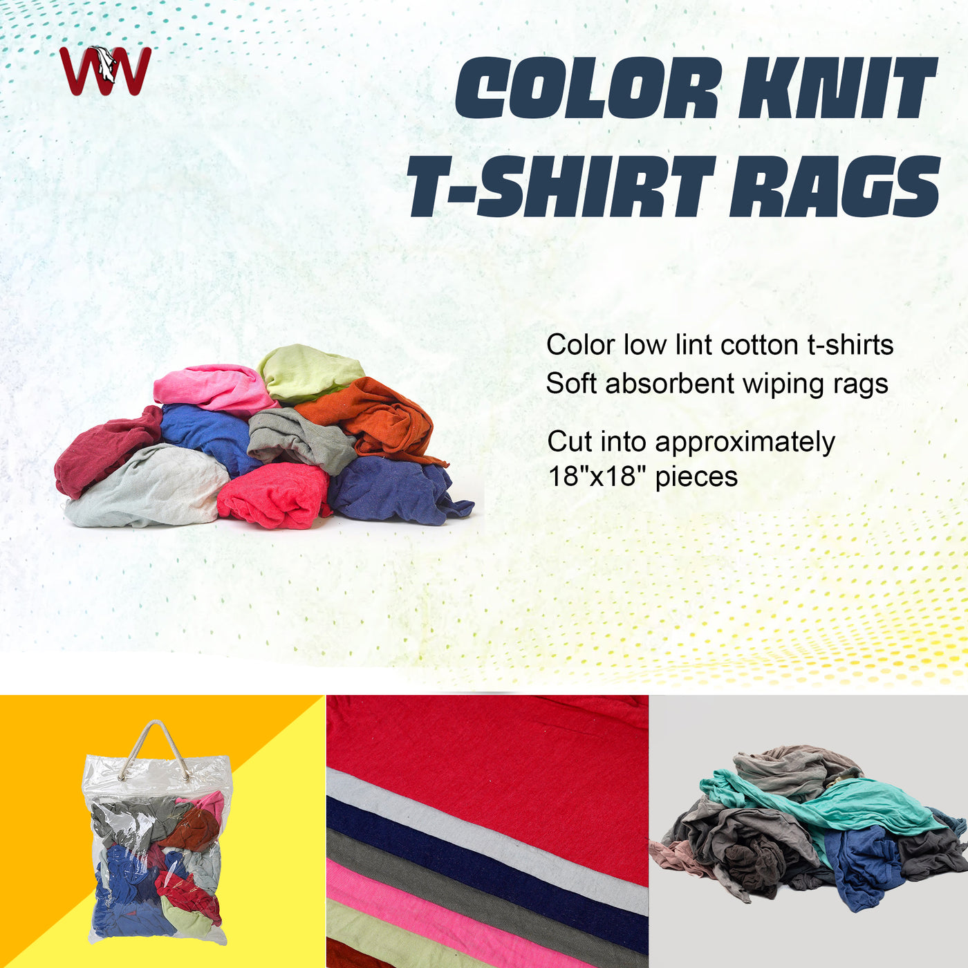 Supremeplus New Color Knit T-Shirt Cotton Cleaning Rags 600 lbs. Bags Pallet- Multipurpose Cleaning 60x10 Bags (600 lbs.)