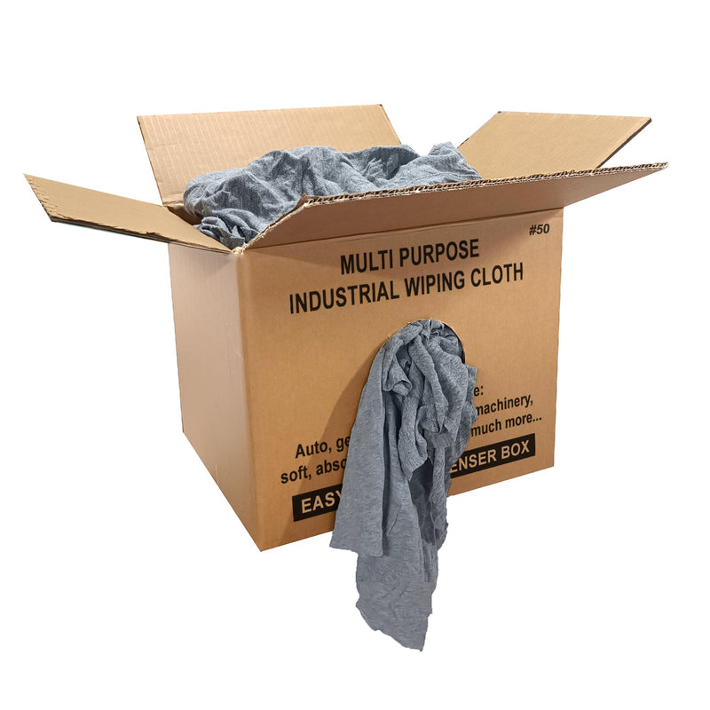 Gray Knit T-Shirt Cotton Cleaning Rags 50 lbs. Box- Multipurpose Cleaning